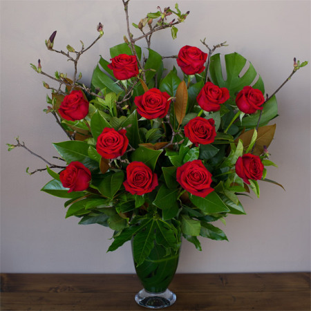 Vase of Long Stem Red Roses