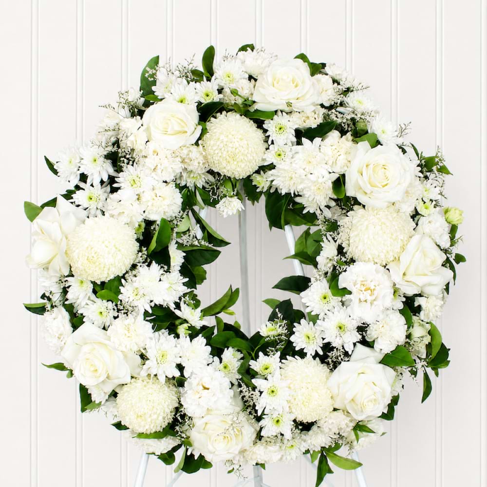 Stylish White Funeral Wreath 