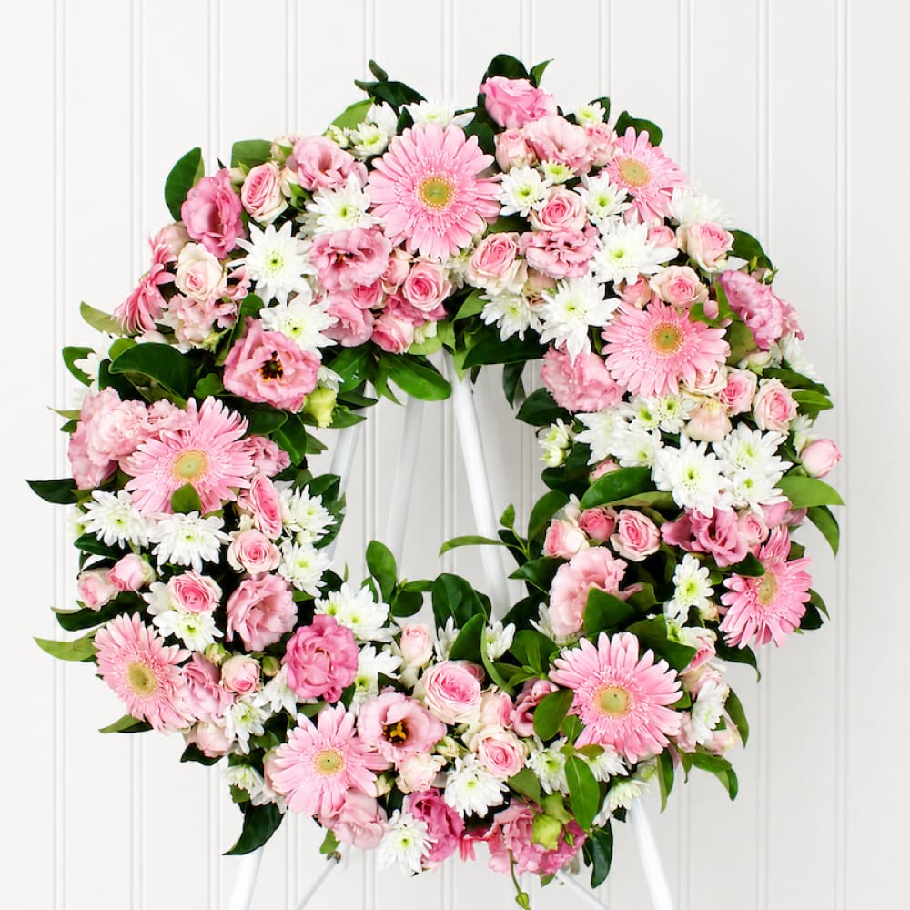 Charming Pink and White Funeral Wreath