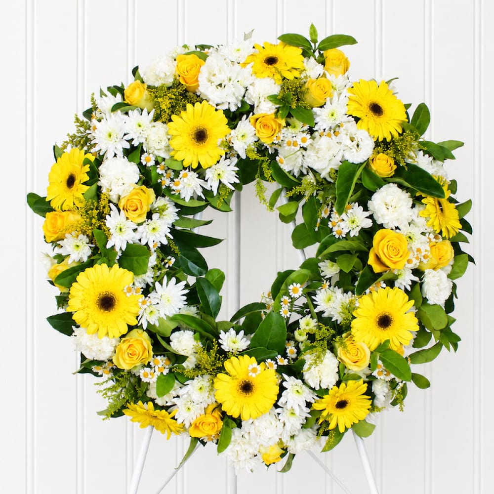 Yellow and White Funeral Wreath